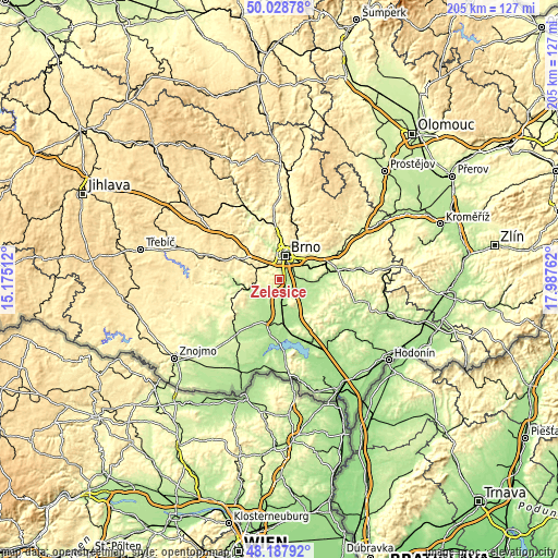 Topographic map of Želešice