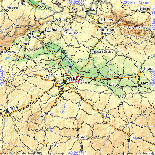 Topographic map of Zeleneč