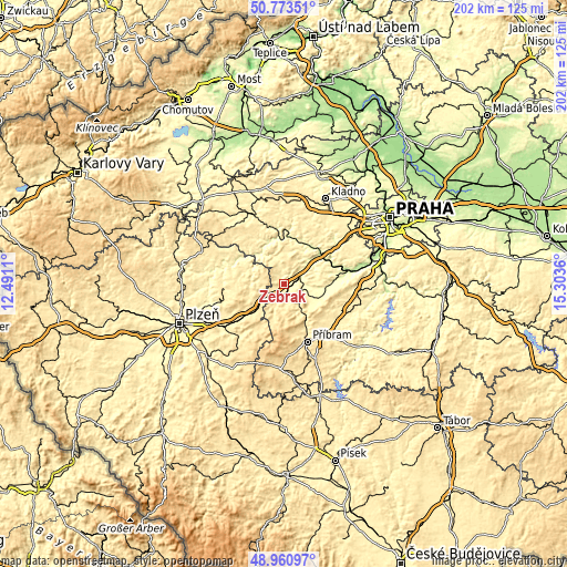 Topographic map of Žebrák