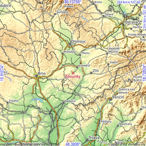 Topographic map of Zdounky