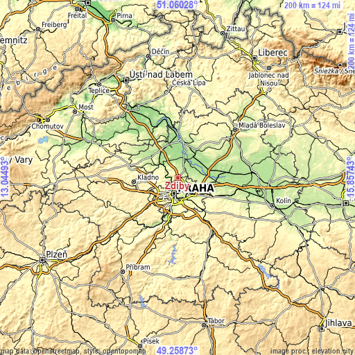 Topographic map of Zdiby