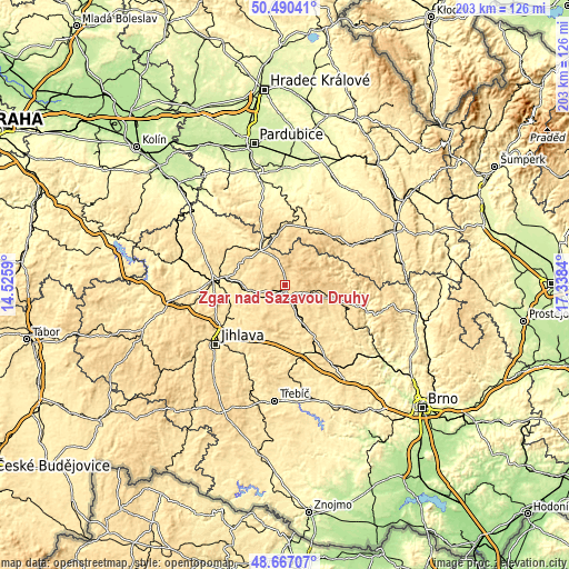 Topographic map of Žďár nad Sázavou Druhy