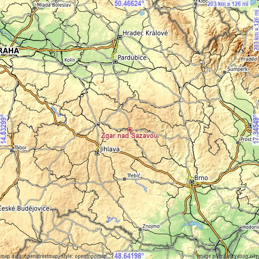 Topographic map of Žďár nad Sázavou