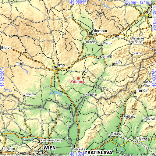 Topographic map of Ždánice