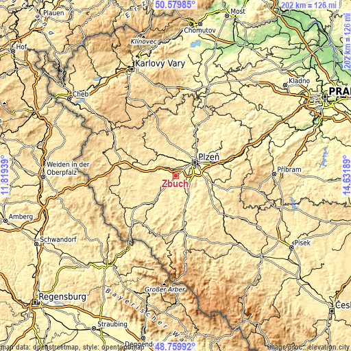 Topographic map of Zbůch