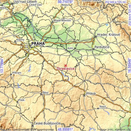 Topographic map of Zbraslavice