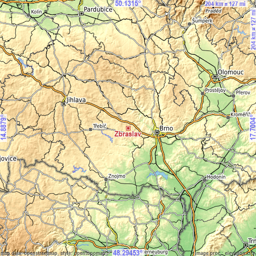 Topographic map of Zbraslav