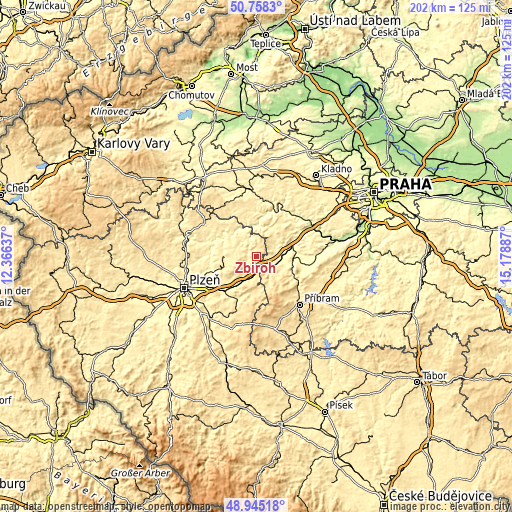 Topographic map of Zbiroh