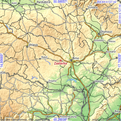 Topographic map of Zastávka