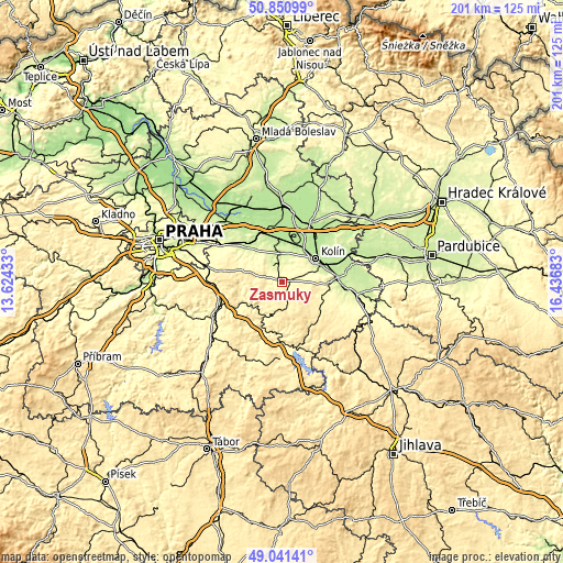 Topographic map of Zásmuky