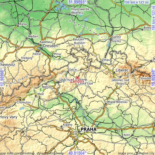 Topographic map of Žandov