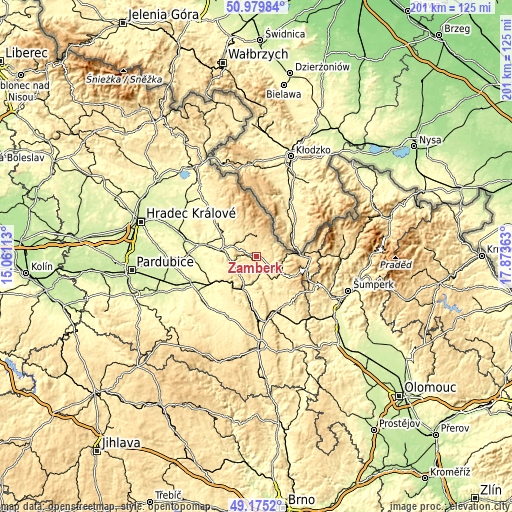 Topographic map of Žamberk