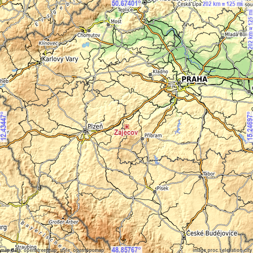 Topographic map of Zaječov