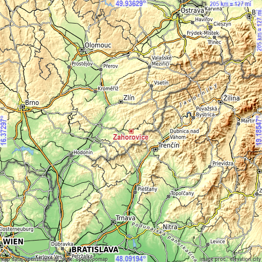 Topographic map of Záhorovice
