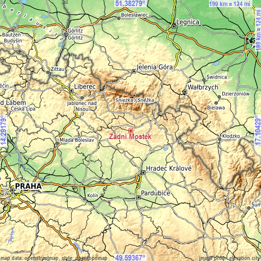 Topographic map of Zadní Mostek