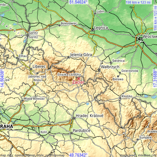Topographic map of Žacléř