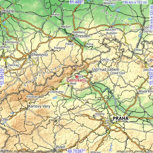Topographic map of Zabrušany