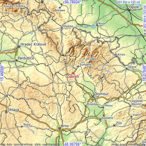 Topographic map of Zábřeh