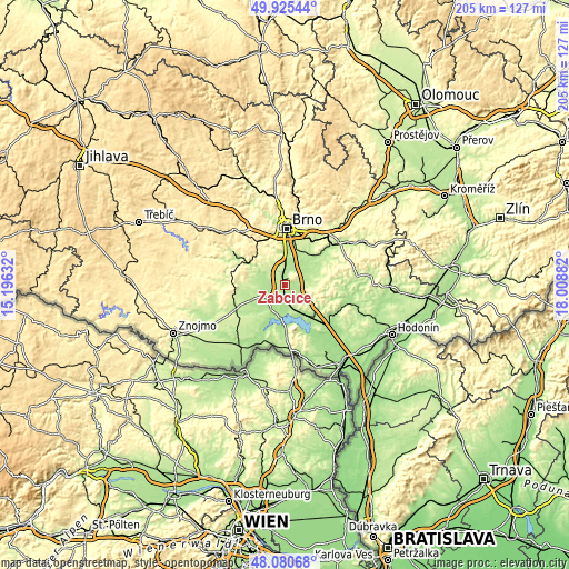 Topographic map of Žabčice