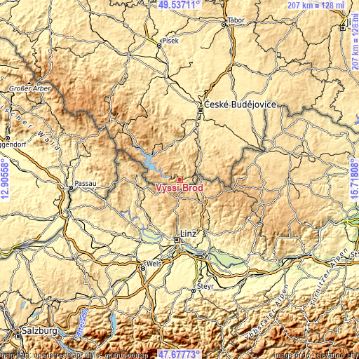 Topographic map of Vyšší Brod