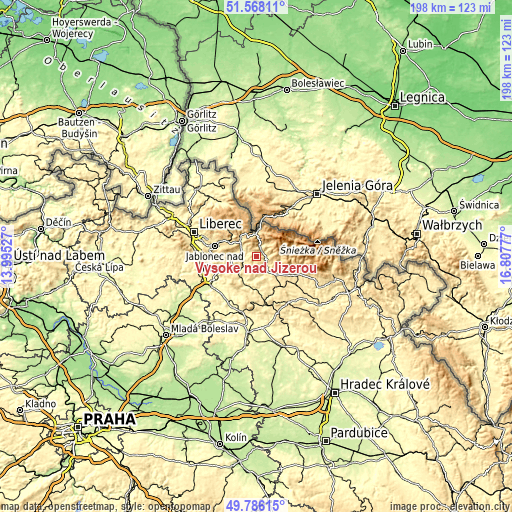 Topographic map of Vysoké nad Jizerou