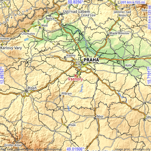 Topographic map of Všenory