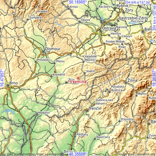 Topographic map of Všemina