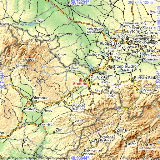 Topographic map of Vřesina
