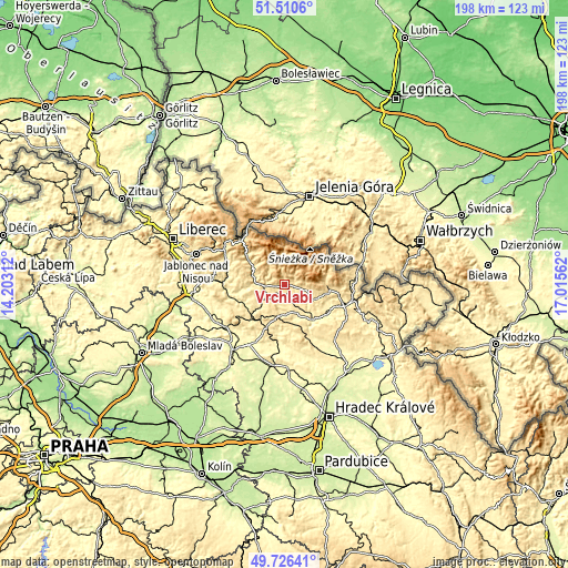 Topographic map of Vrchlabí