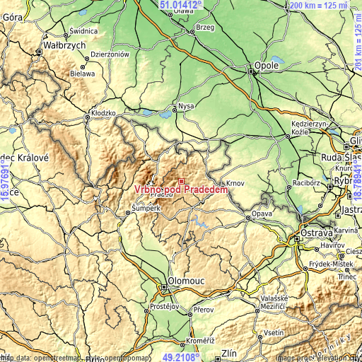 Topographic map of Vrbno pod Pradědem