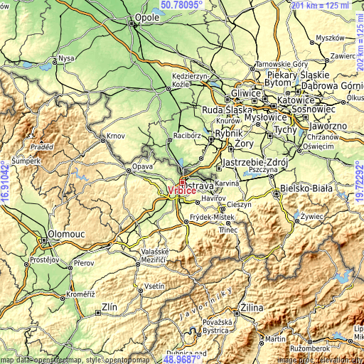 Topographic map of Vrbice