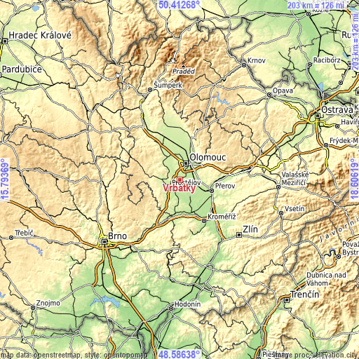 Topographic map of Vrbátky