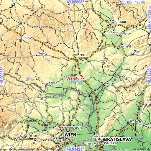 Topographic map of Vranovice