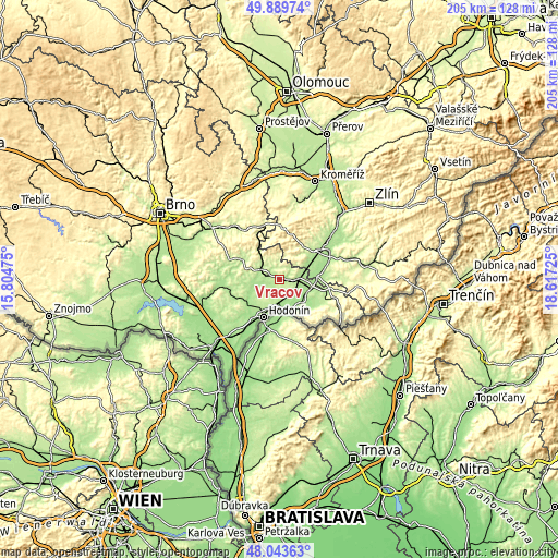 Topographic map of Vracov