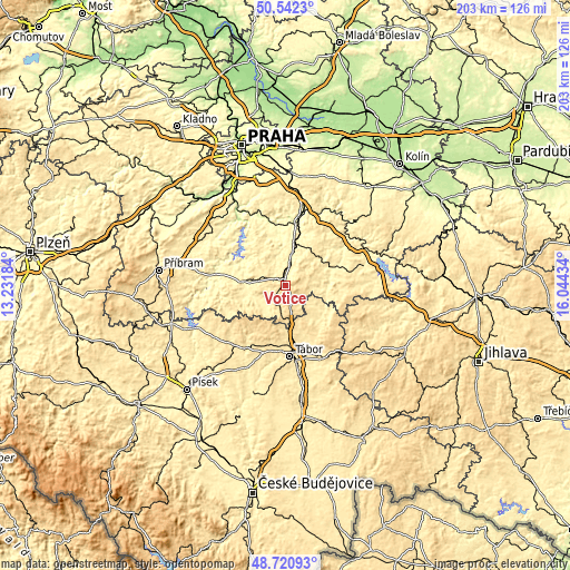 Topographic map of Votice