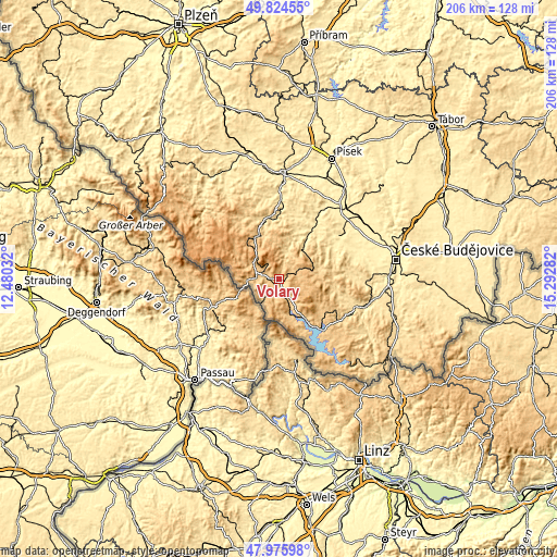 Topographic map of Volary