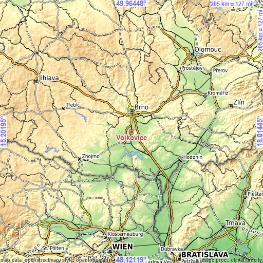 Topographic map of Vojkovice