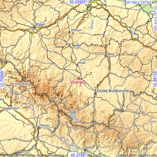 Topographic map of Vodňany
