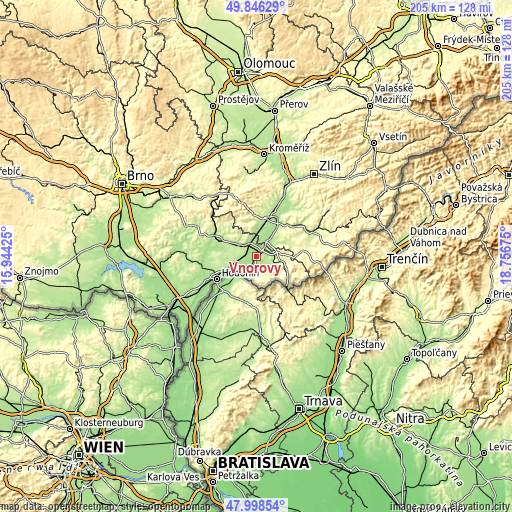 Topographic map of Vnorovy