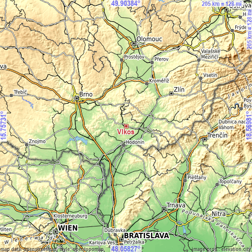 Topographic map of Vlkoš