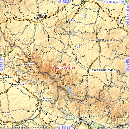 Topographic map of Vlachovo Březí