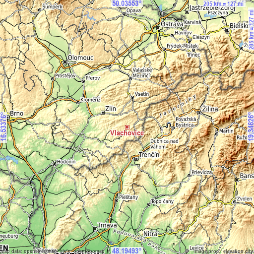 Topographic map of Vlachovice