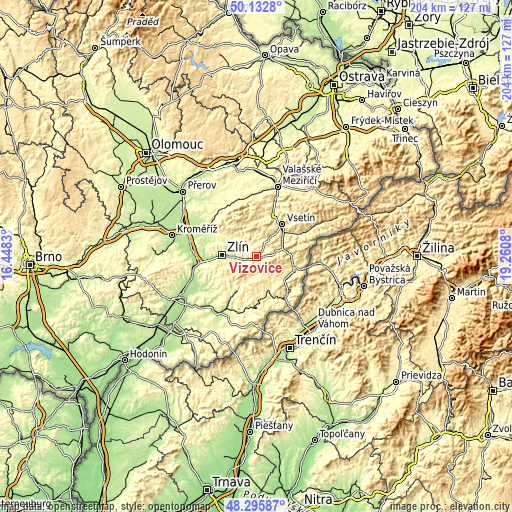 Topographic map of Vizovice