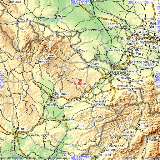 Topographic map of Vítkov