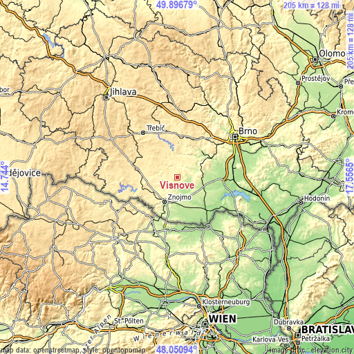 Topographic map of Višňové