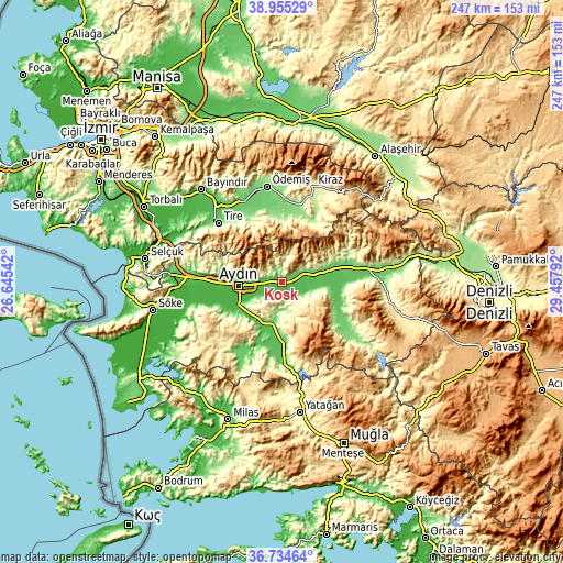 Topographic map of Köşk