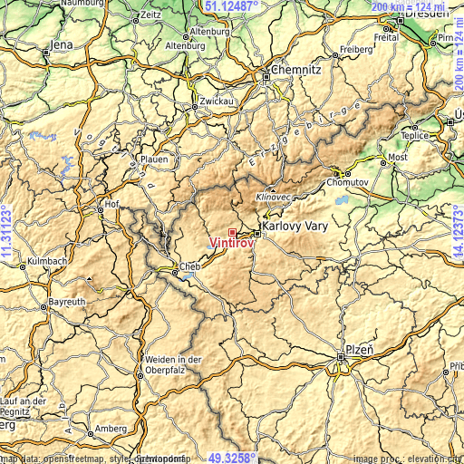 Topographic map of Vintířov