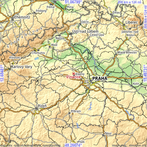 Topographic map of Vinařice