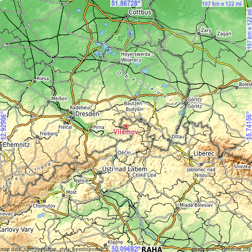 Topographic map of Vilémov