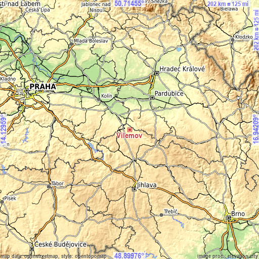 Topographic map of Vilémov